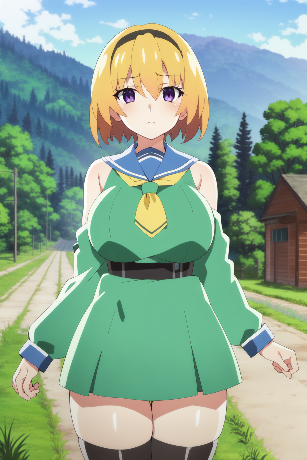 120998-1502325006-(masterpiece, best quality_1.3), sky, scenery, day, [HDR, blue sky, tree, building, village, road, outdoors], , higurashi, 1girl.png